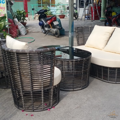 BỘ BÀN GHẾ SOFA  ĐAN SỢI DÂY NHỰA GIẢ MÂY CHUYÊN DÙNG NGOÀI TRỜI