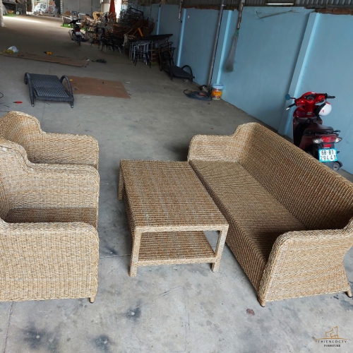 BỘ BÀN GHẾ SOFA  ĐAN SỢI NHỰA GIẢ MÂY CAO CẤP CHUYÊN DÙNG NGOÀI TRỜI MSP:14