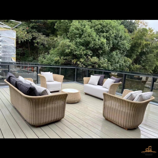 Bàn ghế sofa khung tựa lưng Đan sợi dây dù rope chân gỗ tràm